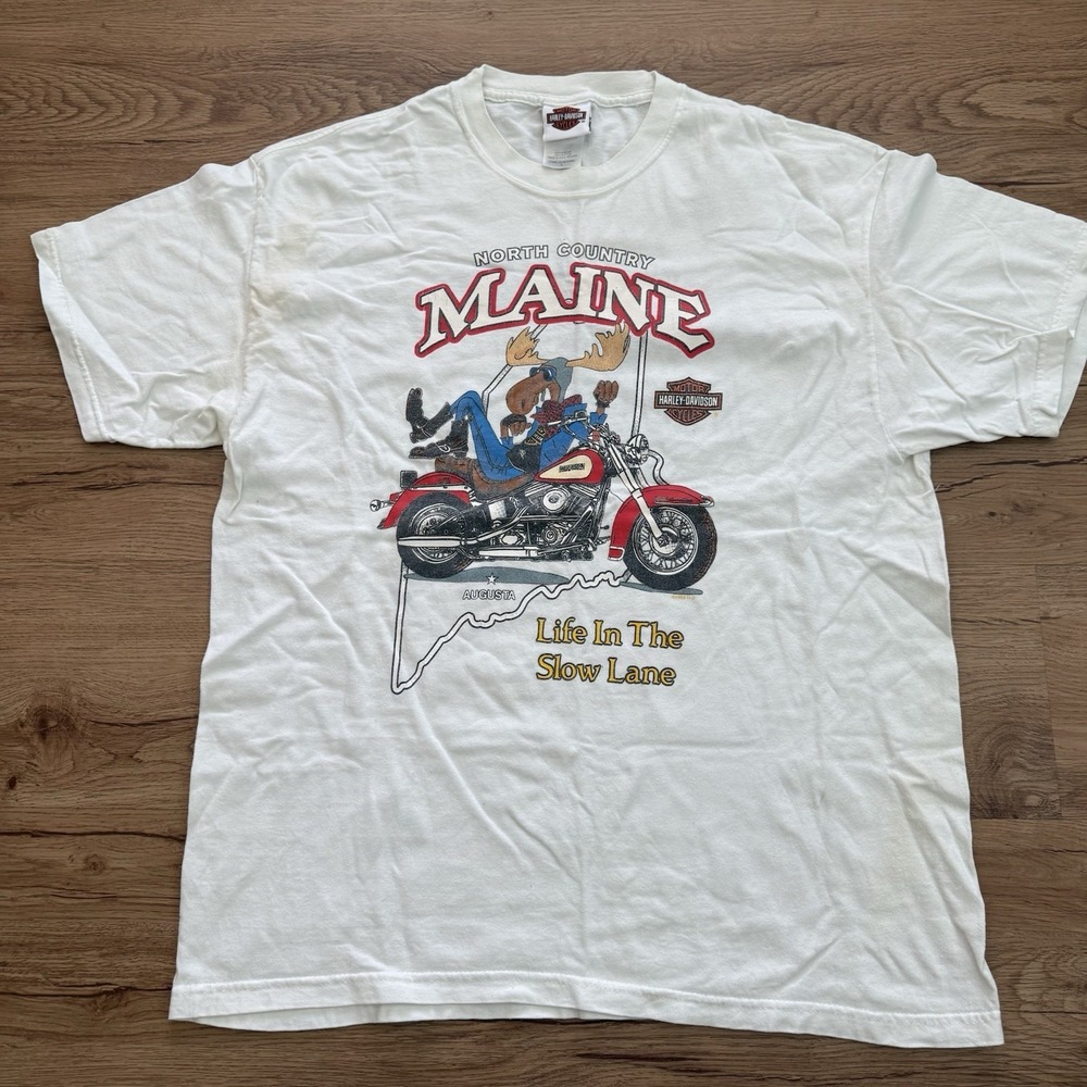 VTG Harley Davidson Life‎ In The Slow Lane T-Shirt L 1999 USA Maine